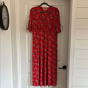 Boden Red Floral Long Sleeve Dress